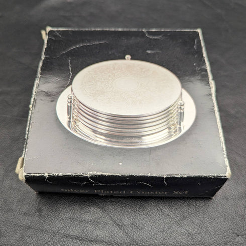 Set of 6 British Vintage Silver Plated Coasters Boxed